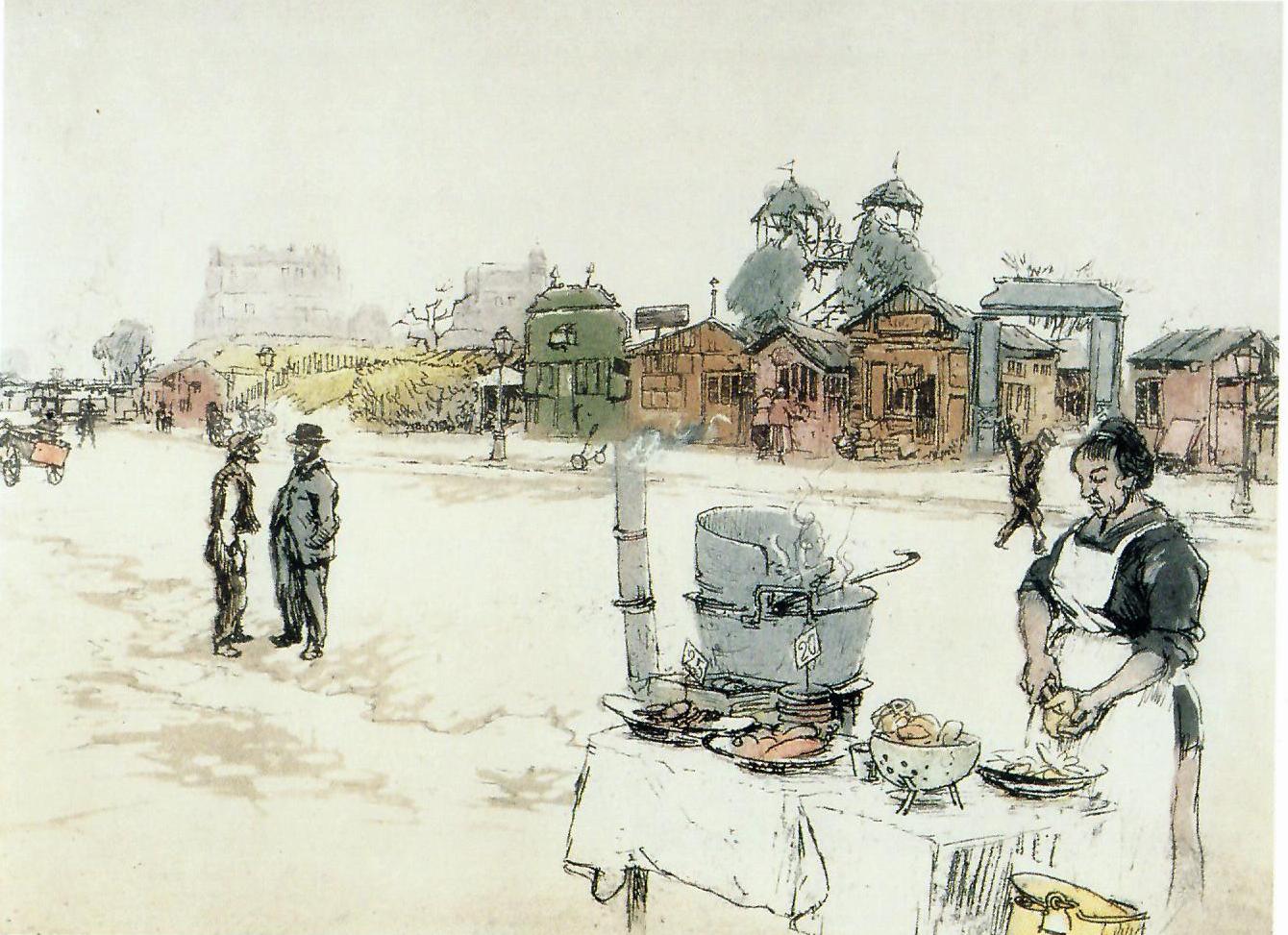 Eugène Véder, la marchande de frites, vers 1920, eau-forte originale